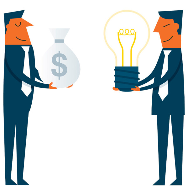 Two men trading ideas for money
