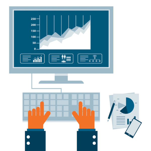 Image of someone creating data reports on their computer.
