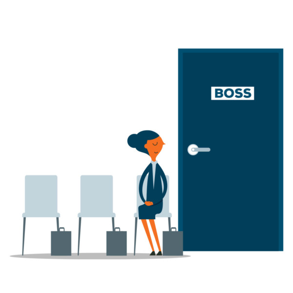 women waiting to speak with her boss