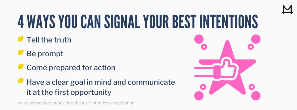 List of four ways to signal your best intentions