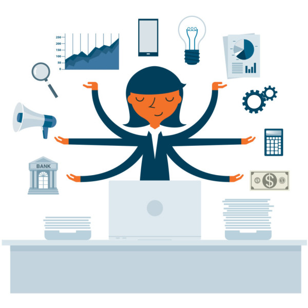 Woman balancing multiple different skills for her small business