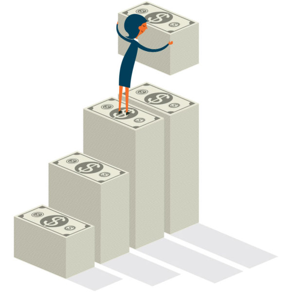 Woman building stacks of cash by starting her own business