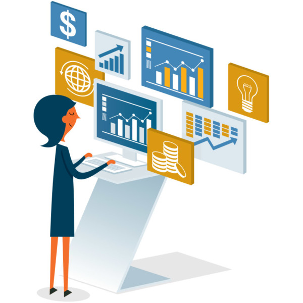 Woman looking at multiple screens to do her small business accounting