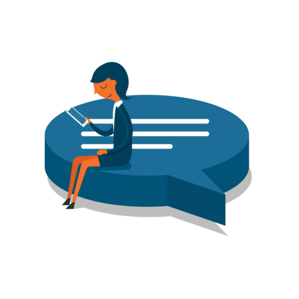 Woman sitting on a message while communicating on her phone