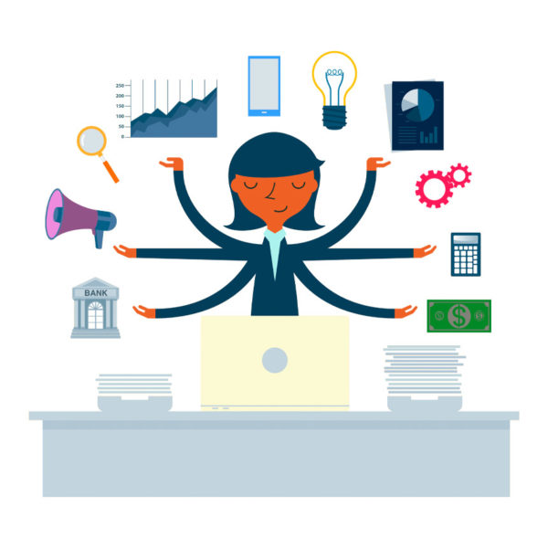 woman multitasking to develop a product