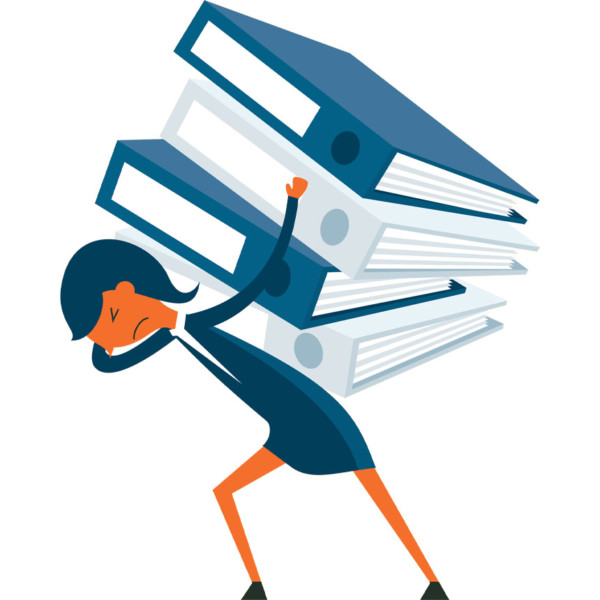 Woman carrying the whole business on her back in books