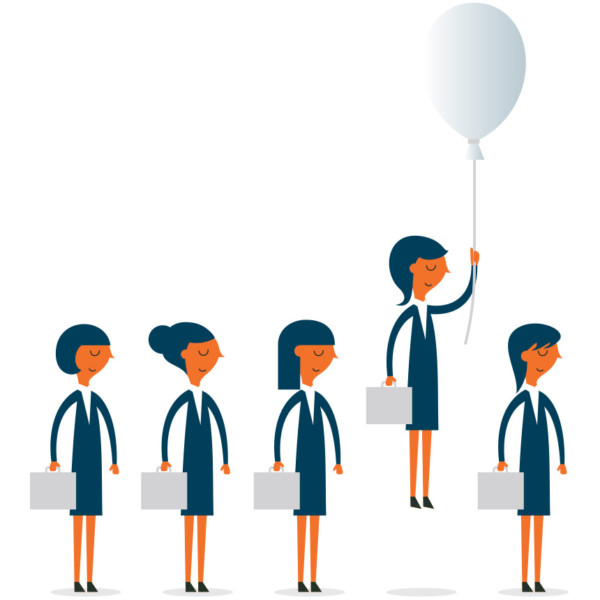 Image of woman standing out from the crowd.