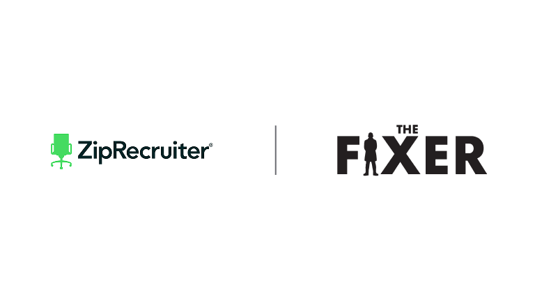 ZipRecruiter logo on the left and The Fixer logo with a silhouette of a person replacing the letter I on the right, separated by a vertical line.